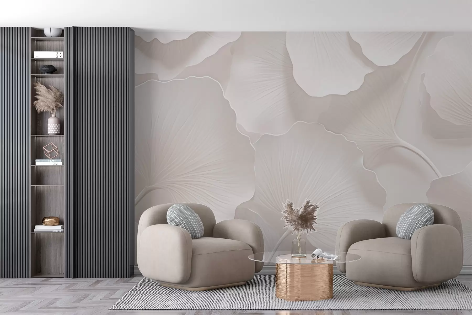 murais de parede Elegantes folhas de ginkgo bege w02577