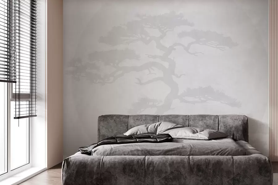 murais de parede Árvore bonsai japonesa e fundo grunge geométrico w08554