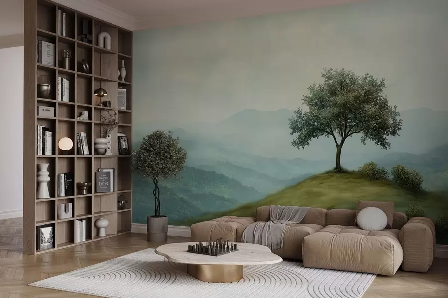 murais de parede panorama com uma árvore numa colina w02683