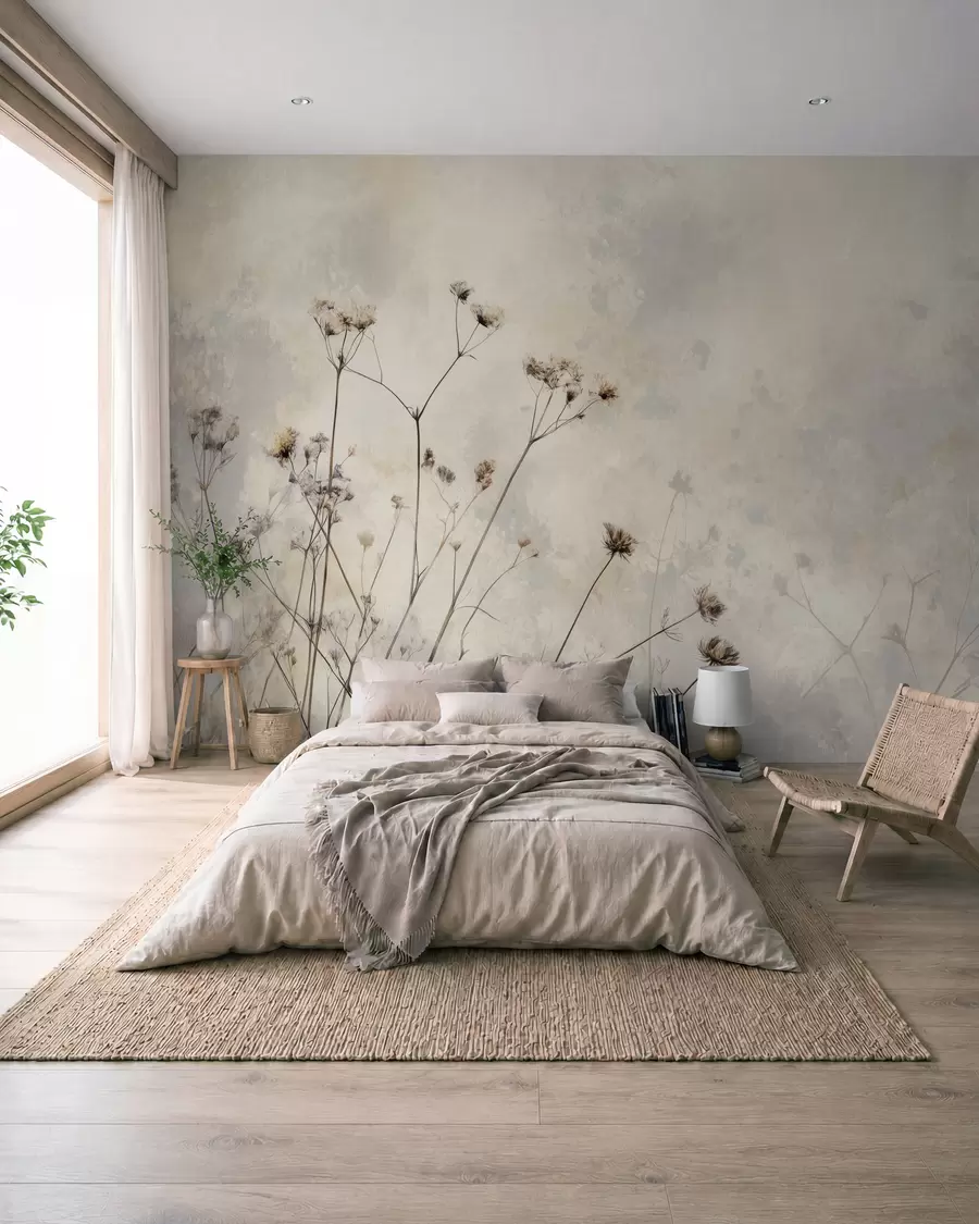 murais de parede papel de parede de estilo ecológico com plantas selvagens em tons pastel w02684