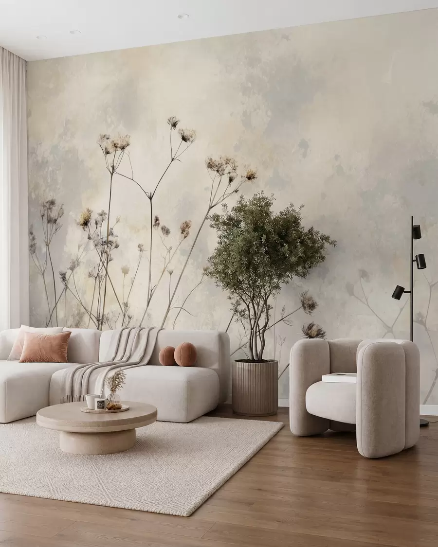 murais de parede papel de parede de estilo ecológico com plantas selvagens em tons pastel w02684