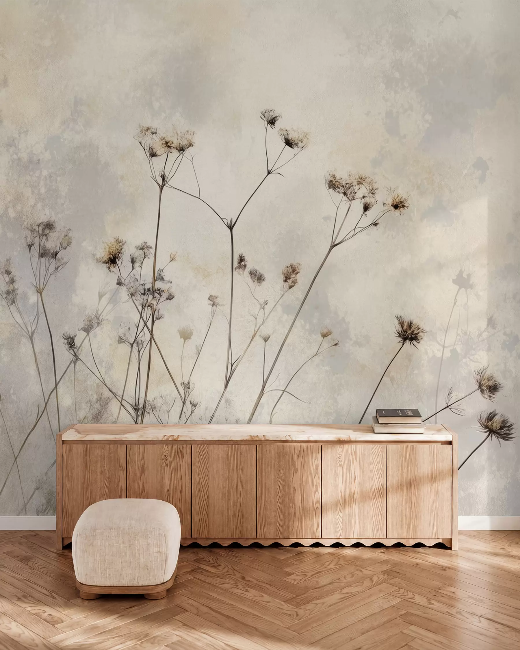 murais de parede papel de parede de estilo ecológico com plantas selvagens em tons pastel w02684