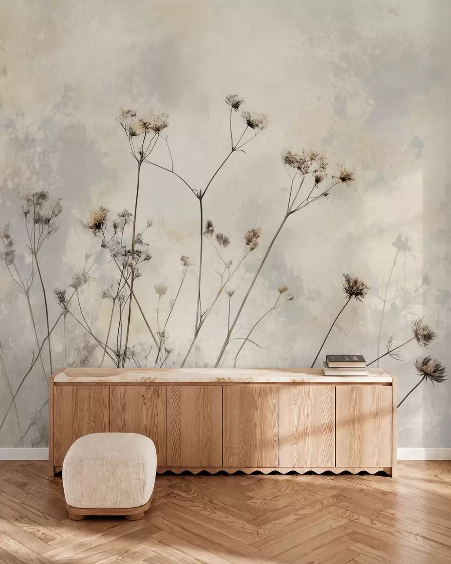 murais de parede papel de parede de estilo ecológico com plantas selvagens em tons pastel w02684