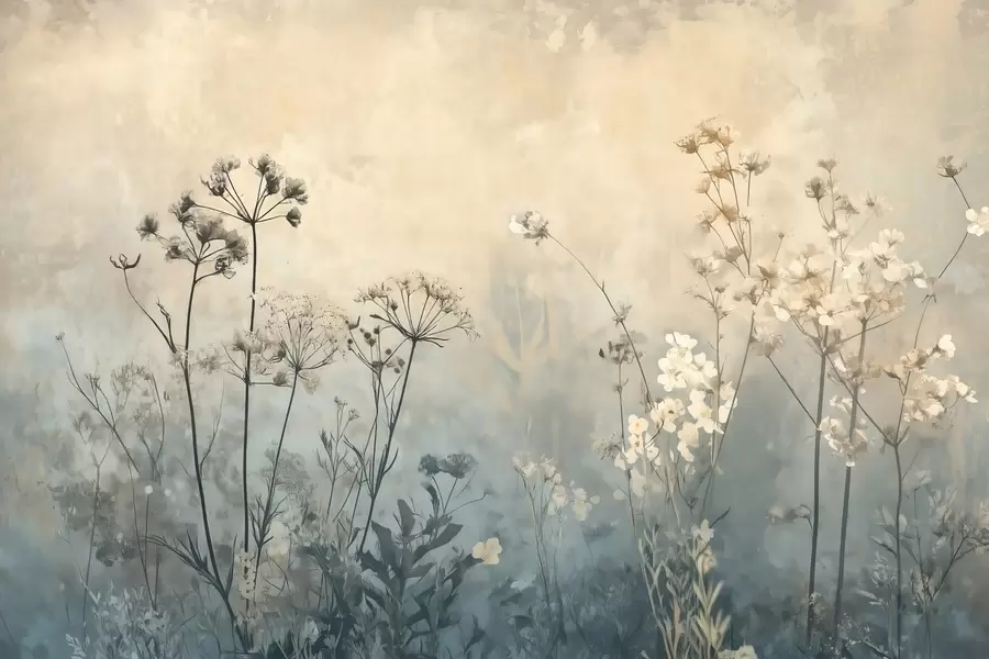 murais de parede papel de parede de estilo ecológico com flores e plantas selvagens num fundo texturado w02685