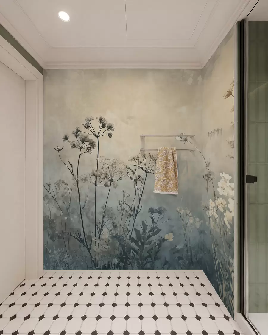 murais de parede papel de parede de estilo ecológico com flores e plantas selvagens num fundo texturado w02685