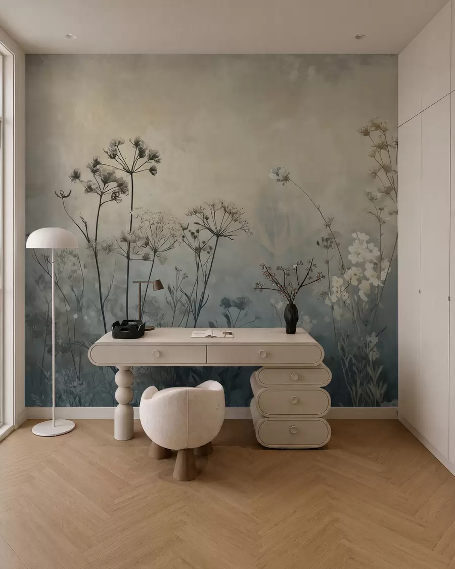murais de parede papel de parede de estilo ecológico com flores e plantas selvagens num fundo texturado w02685
