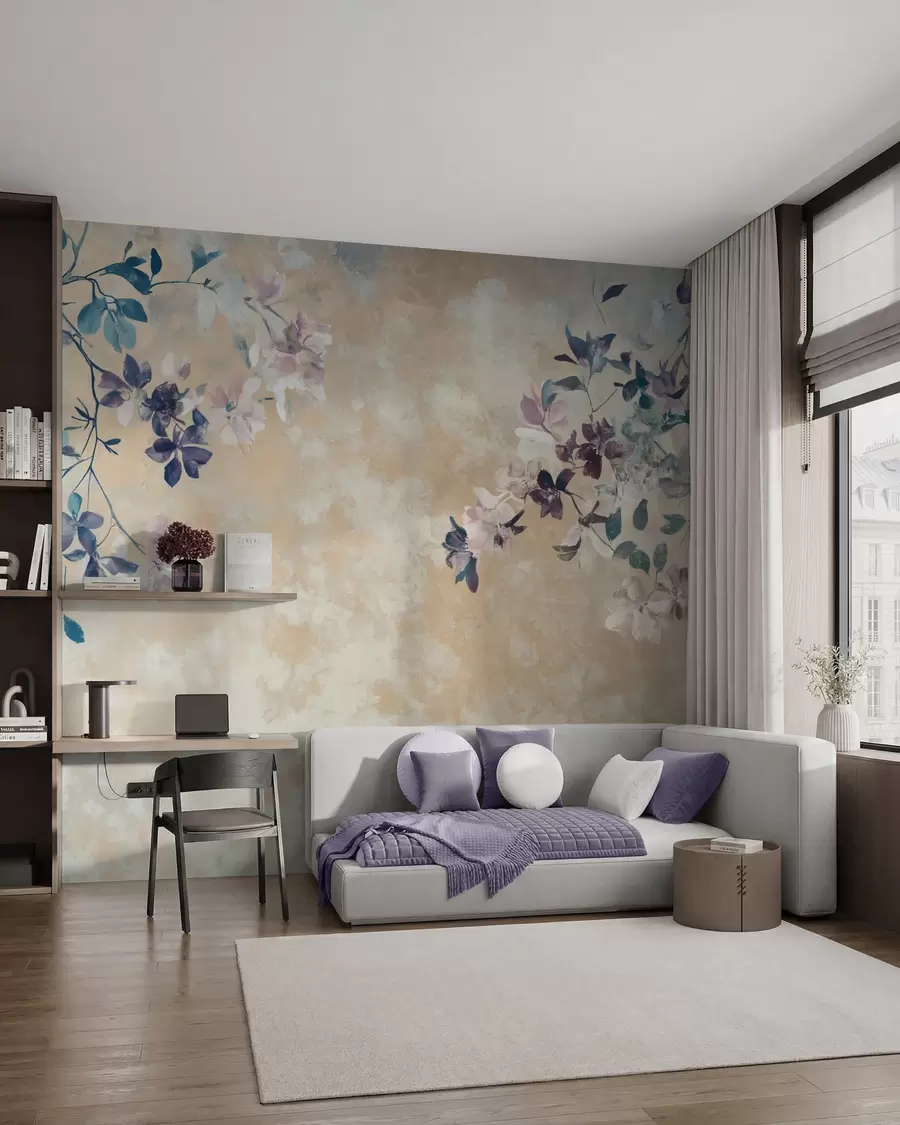 murais de parede papel de parede de estilo retro com ramos e flores w02686