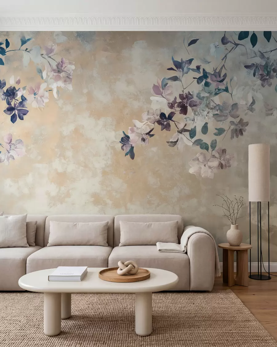 murais de parede papel de parede de estilo retro com ramos e flores w02686