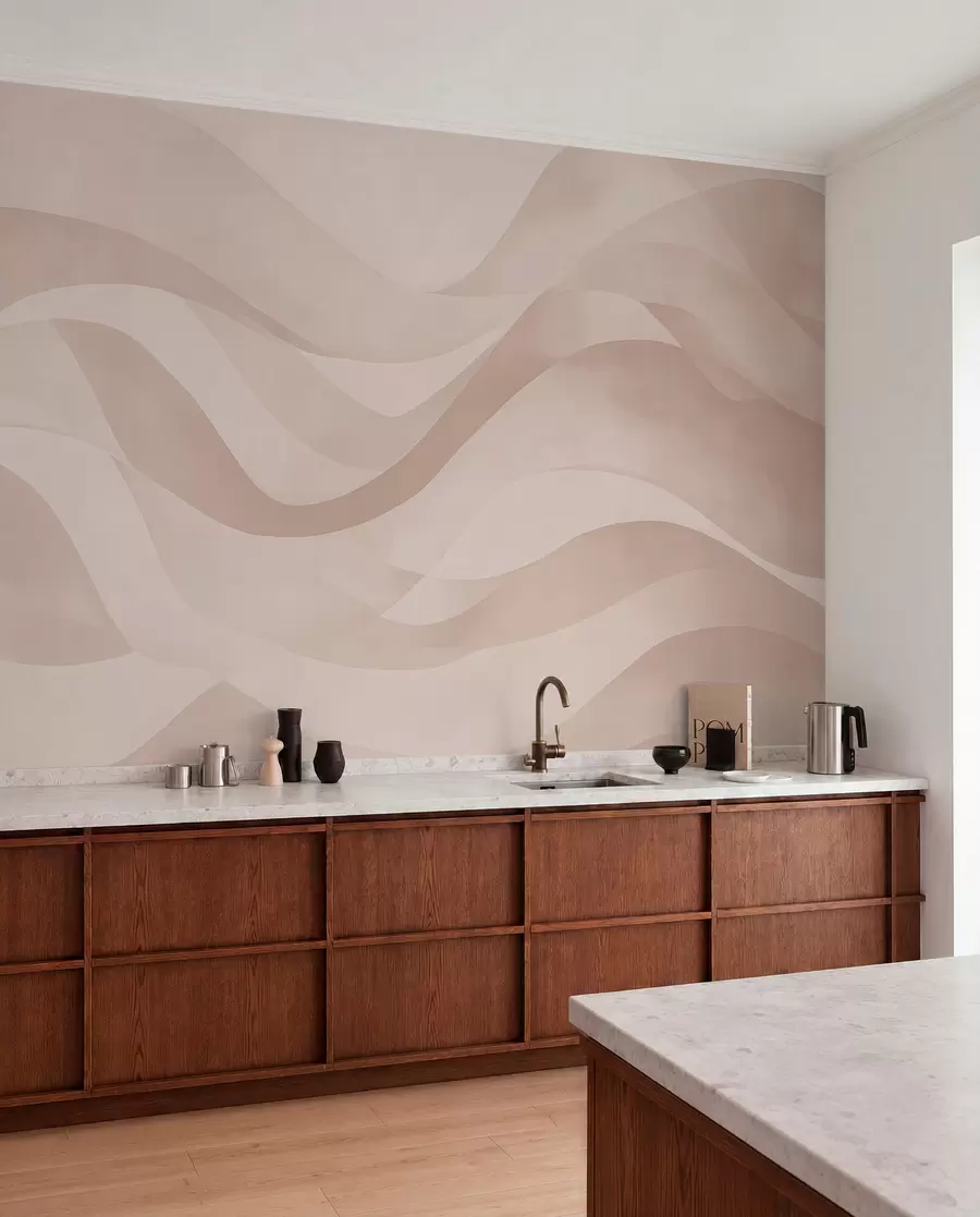 murais de parede Ondas suaves em tons suaves de bege em estilo aguarela w08564
