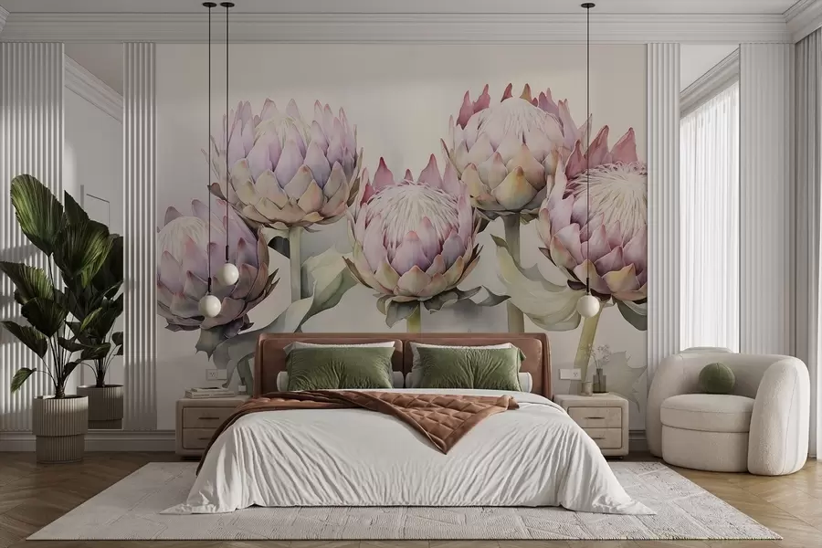 murais de parede Aguarela de proteas suaves w08593v1