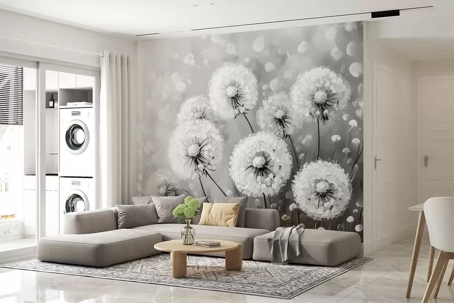 murais de parede Dentes-de-leão do ar sobre um fundo monocromático w08594v1