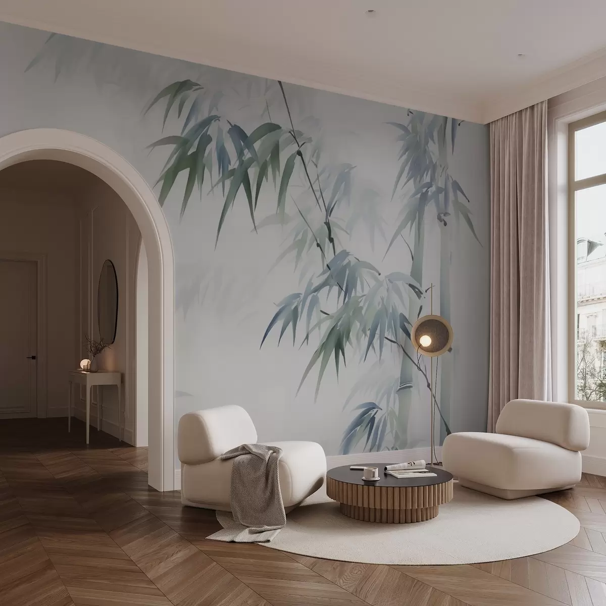 murais de parede Imitação de ramos de bambu em aguarela esbatida w02705