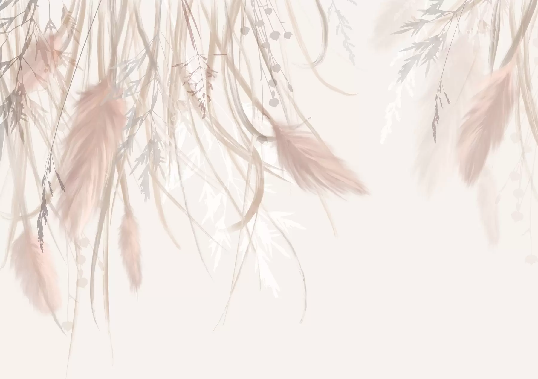 murais de parede Erva-dos-pampas suave e fina e espiguetas em tons de bege e rosa num fundo claro w08611
