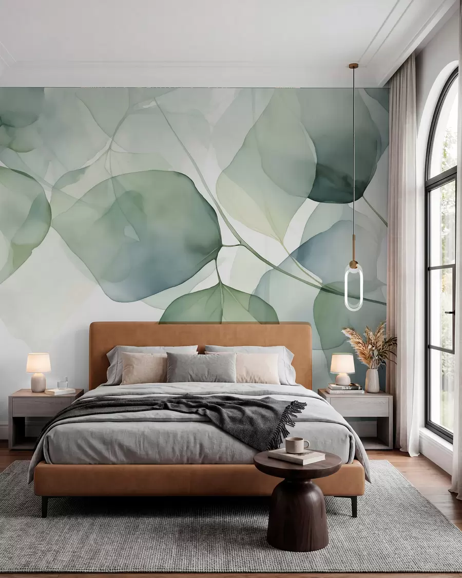 murais de parede Folhas grandes imitação abstrata de aguarela w02725