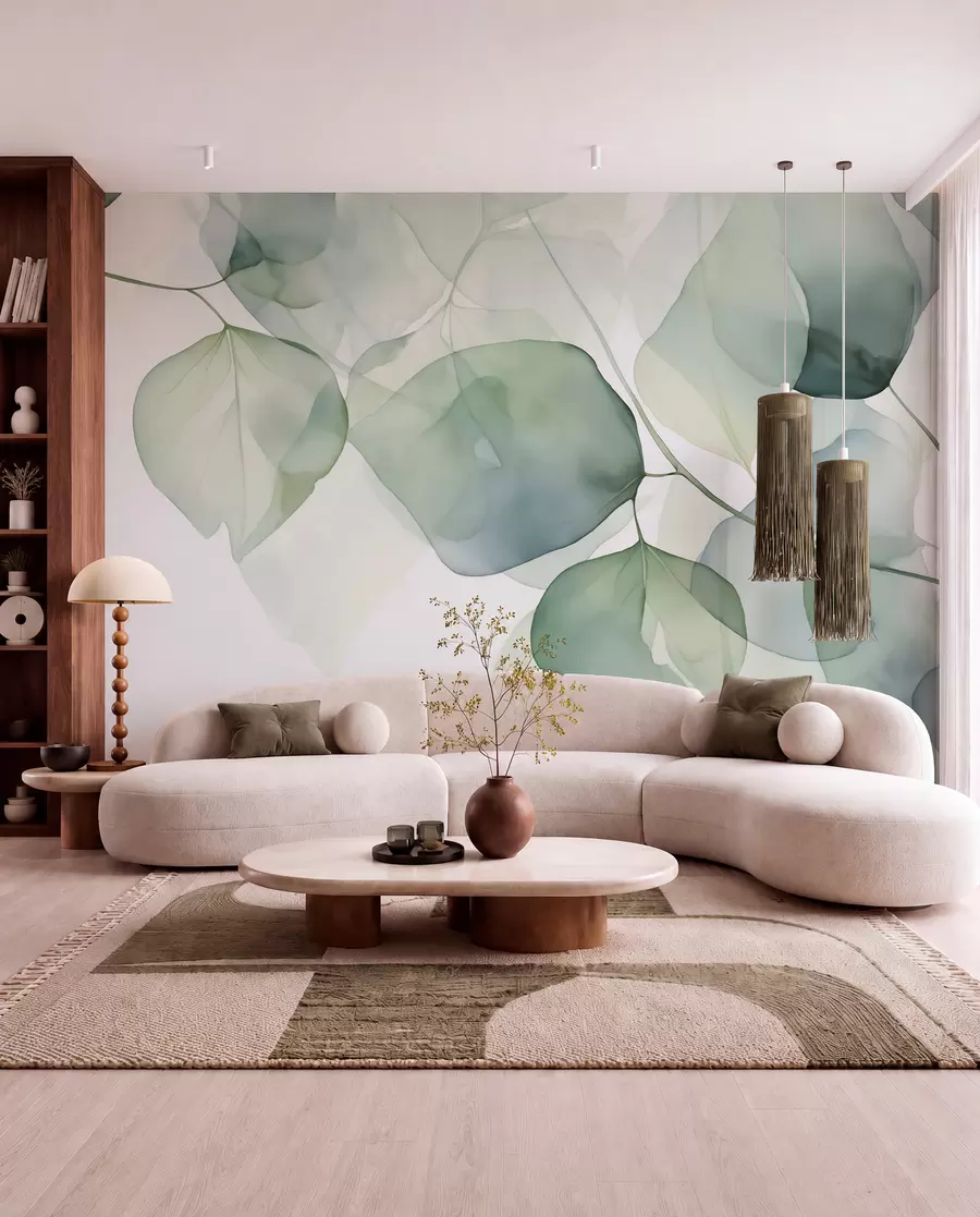 murais de parede Folhas grandes imitação abstrata de aguarela w02725