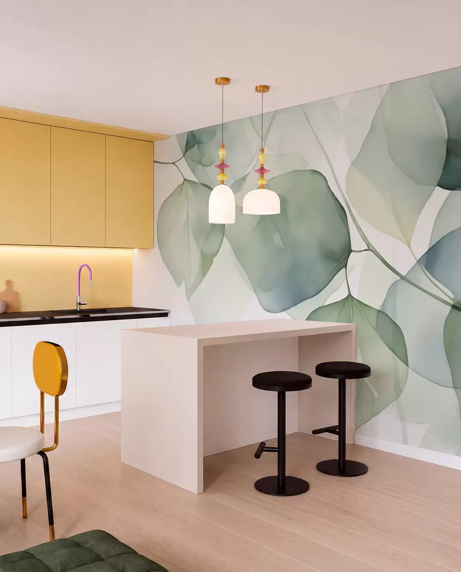 murais de parede Folhas grandes imitação abstrata de aguarela w02725