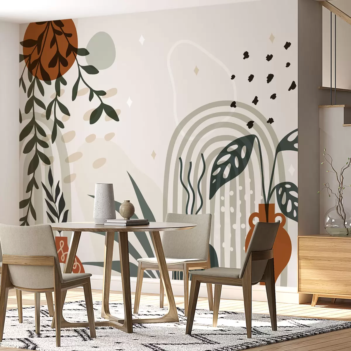 murais de parede Arcos e flores de estilo boho w02752