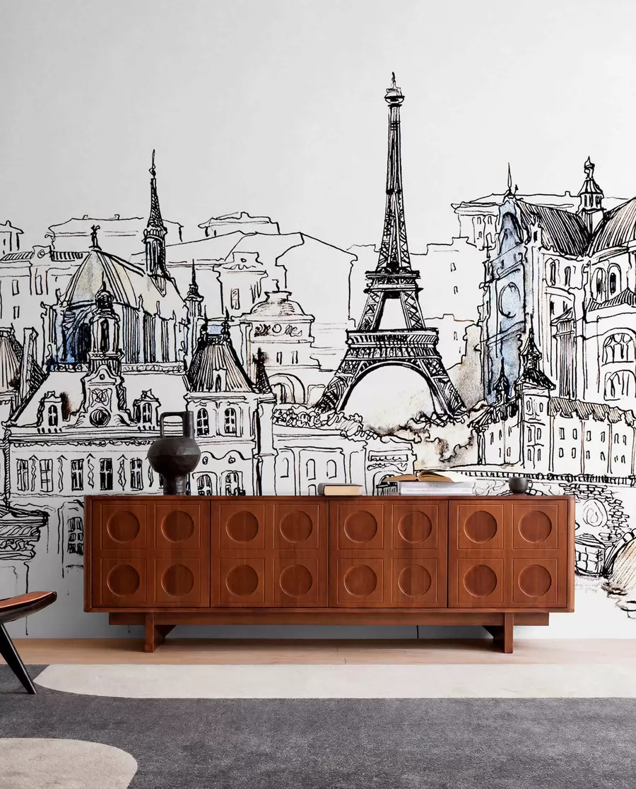 murais de parede Horizonte parisiense em contorno artístico u77704