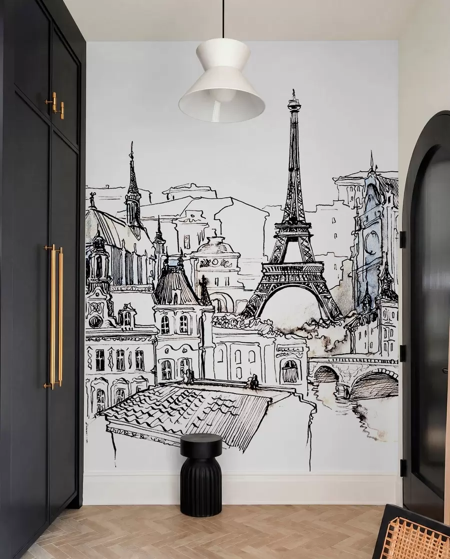 murais de parede Horizonte parisiense em contorno artístico u77704