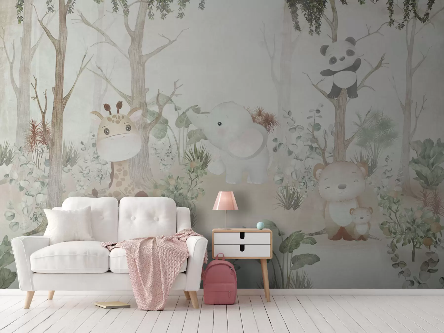 murais de parede Animais adoráveis a explorar uma floresta tranquila u73879