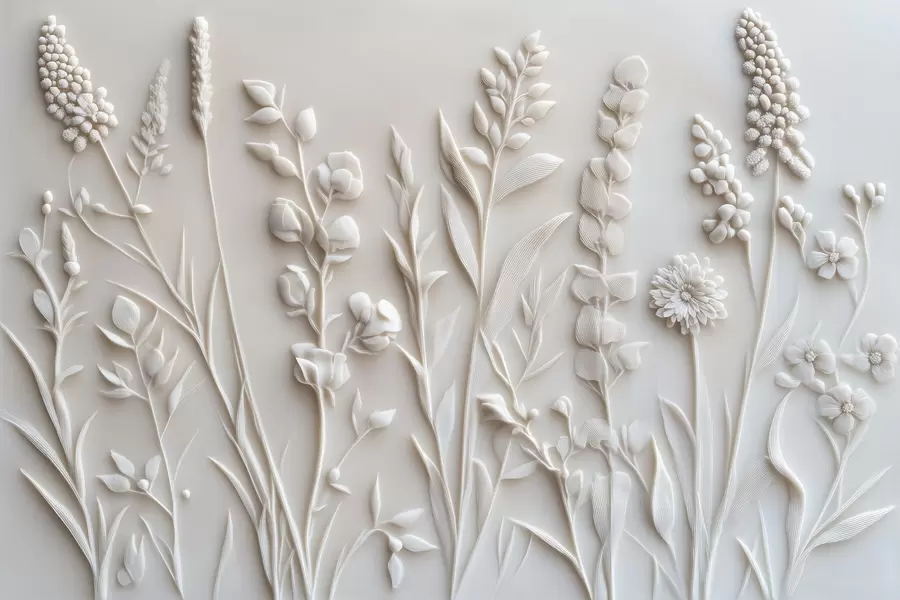 murais de parede Flores silvestres elegantes em estilo estuque w08631