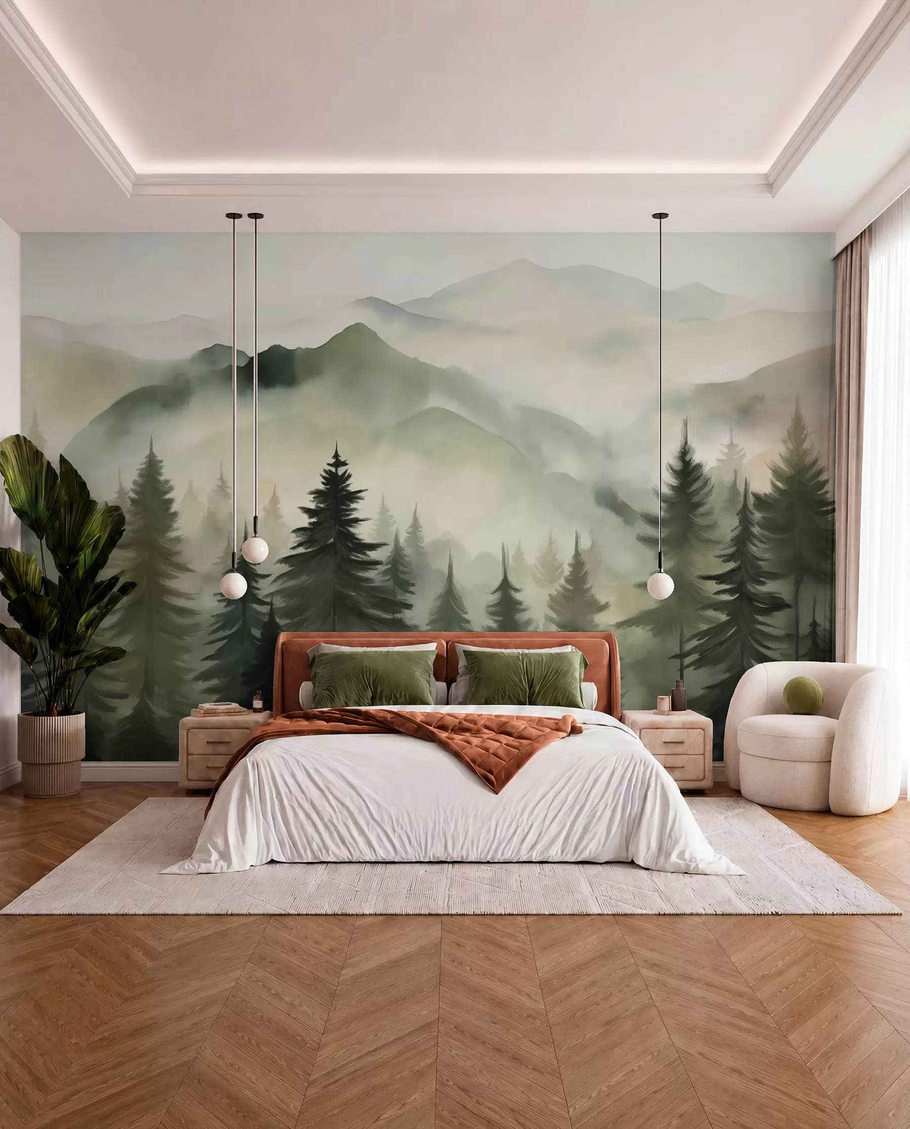 murais de parede Serras verdes ao amanhecer w08639