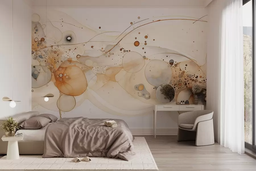murais de parede Arte abstrata a tinta, estilo fluido, paleta de cores bege  w02744