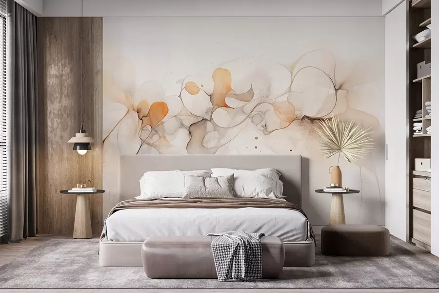 murais de parede Estilo de arte fluida, abstração, cores bege suaves w02745