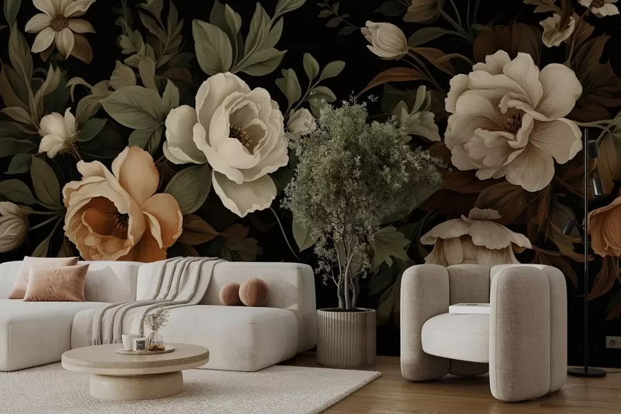 murais de parede Flores variadas sobre um fundo escuro w02838