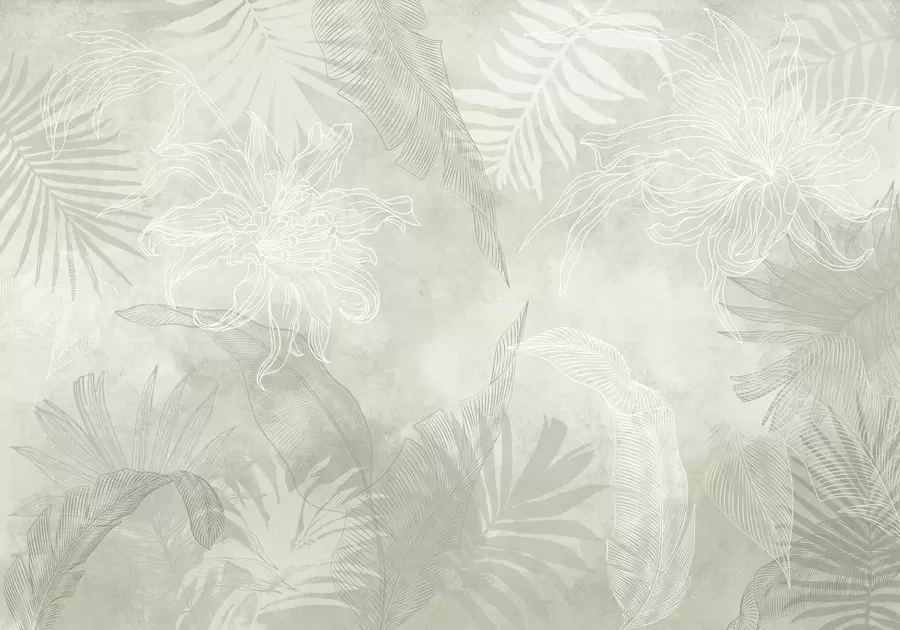 murais de parede Folhagem tropical de efeito grunge com uma tonalidade verde w02737v2