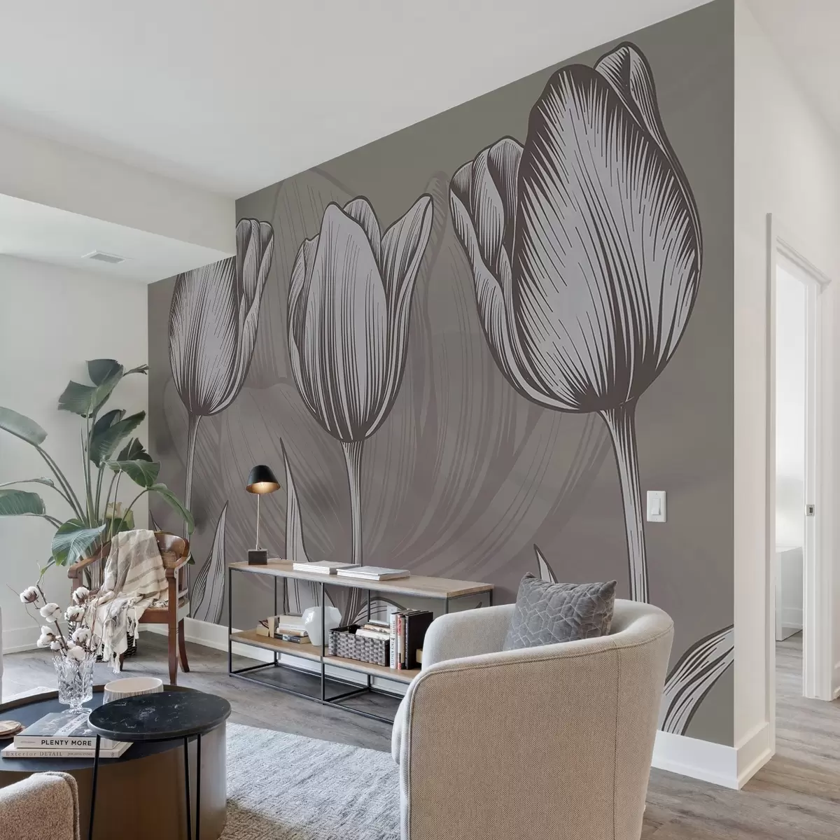 murais de parede Tulipas elegantes sobre um fundo castanho w02786v3