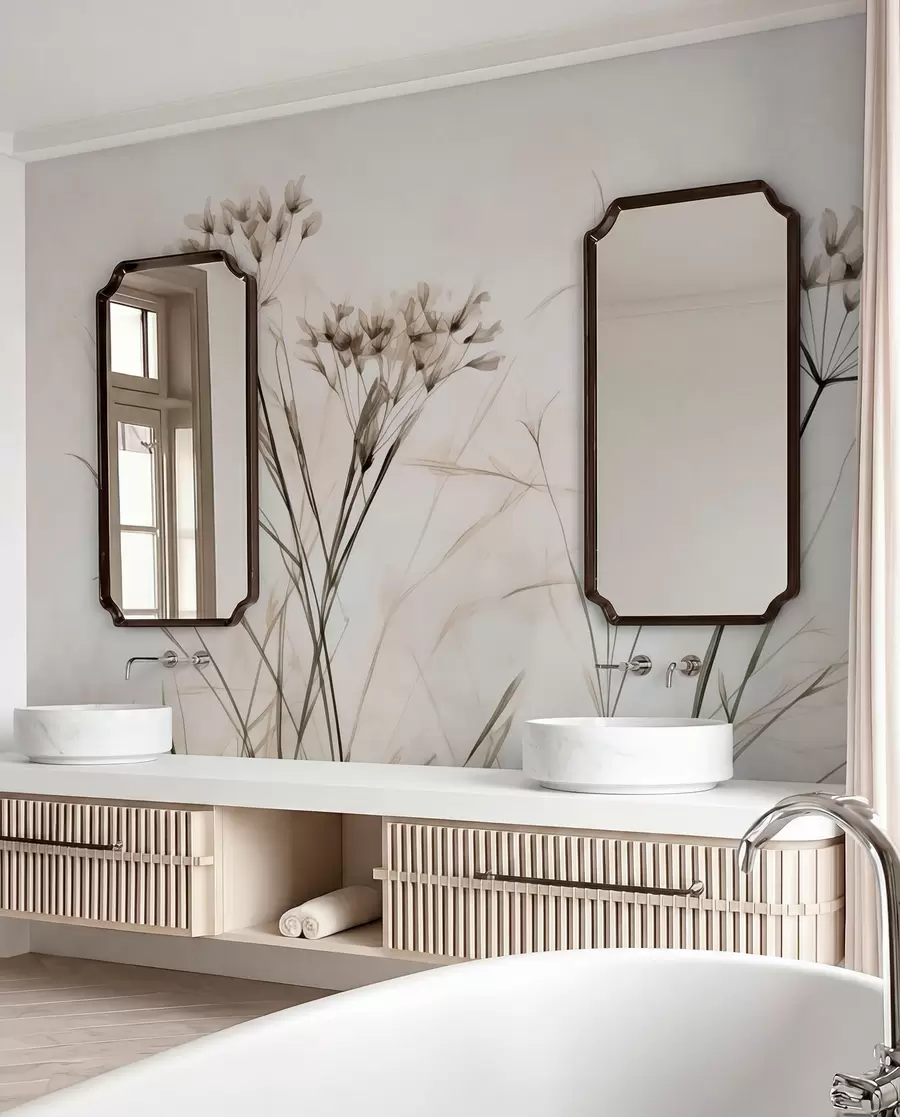 murais de parede Ervas em estilo aguarela desfocado w02920