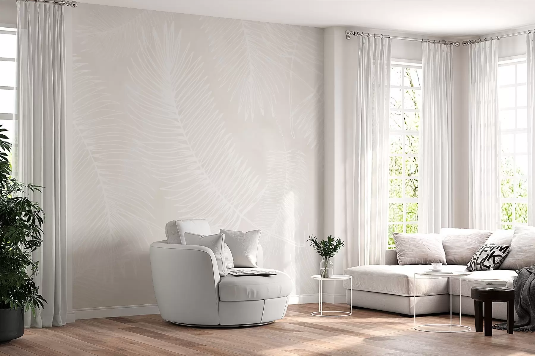 murais de parede Silhuetas de folhas brancas sobre um fundo texturado w02894