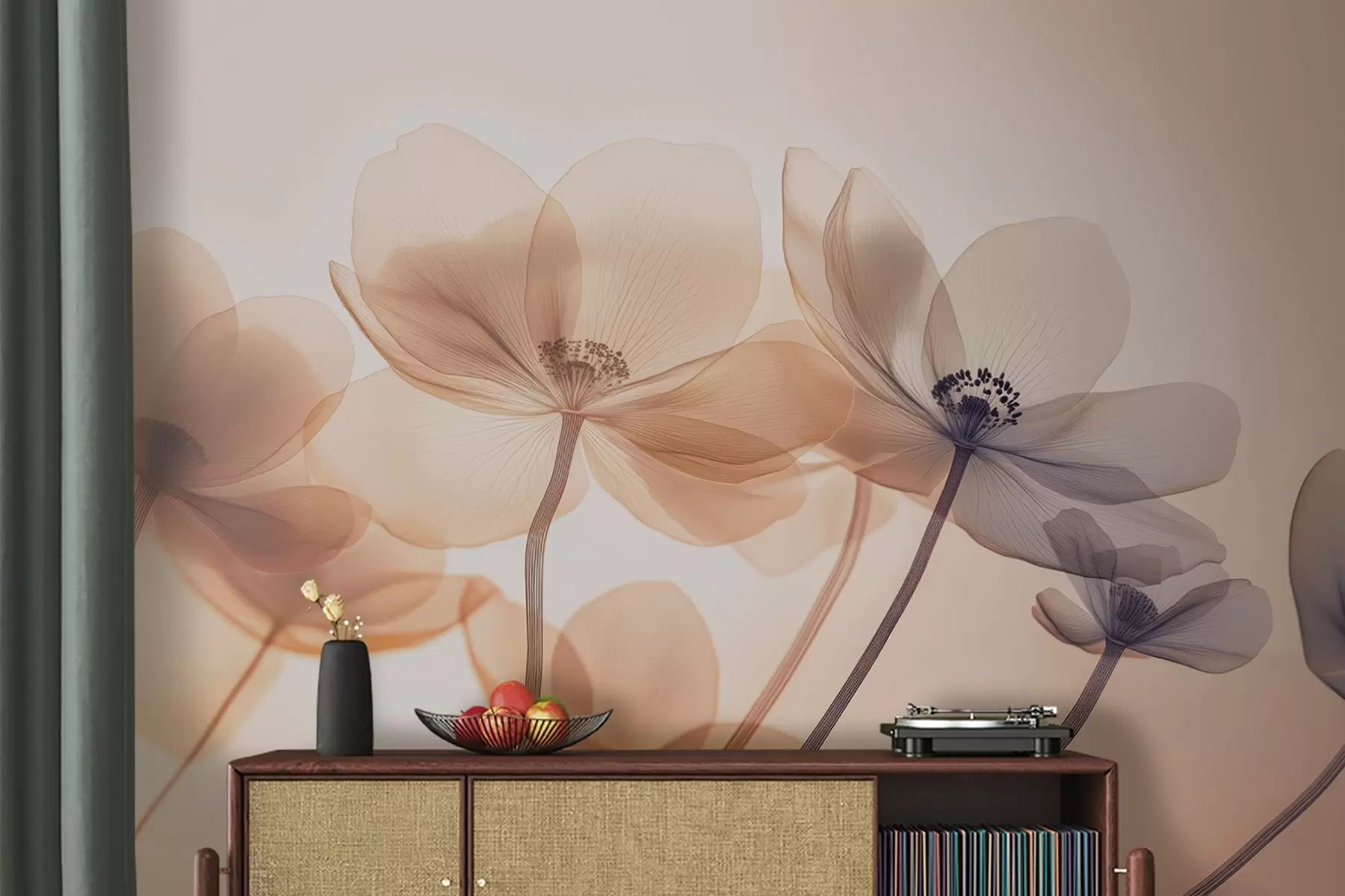 murais de parede Flores silvestres arejadas em tons de azul e laranja w08490v1