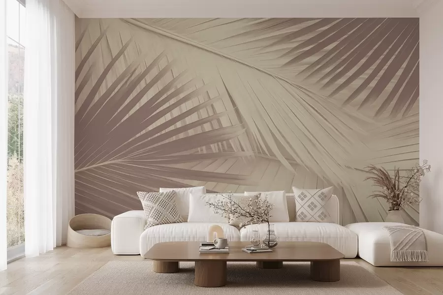 murais de parede Folhas de palmeira abstractas em tons suaves w08677
