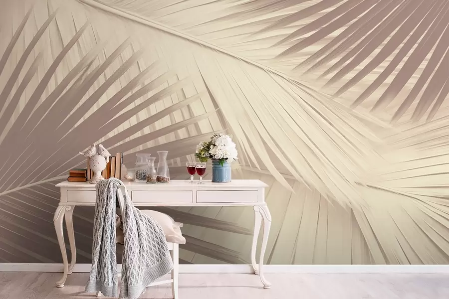 murais de parede Folhas de palmeira abstractas em tons suaves w08677