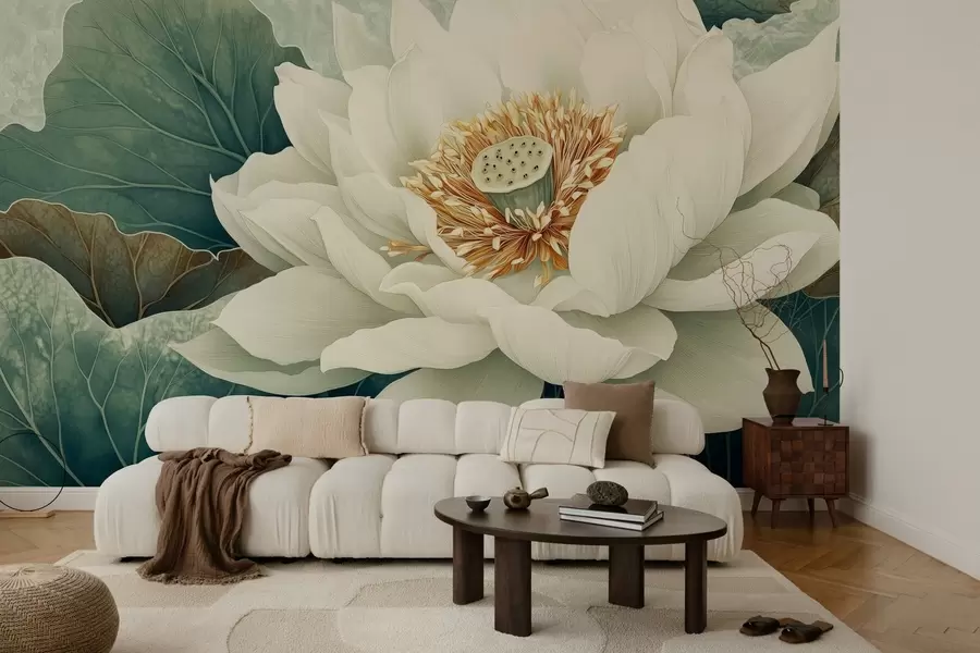 murais de parede Nenúfar grande sobre um fundo de folhas w02905