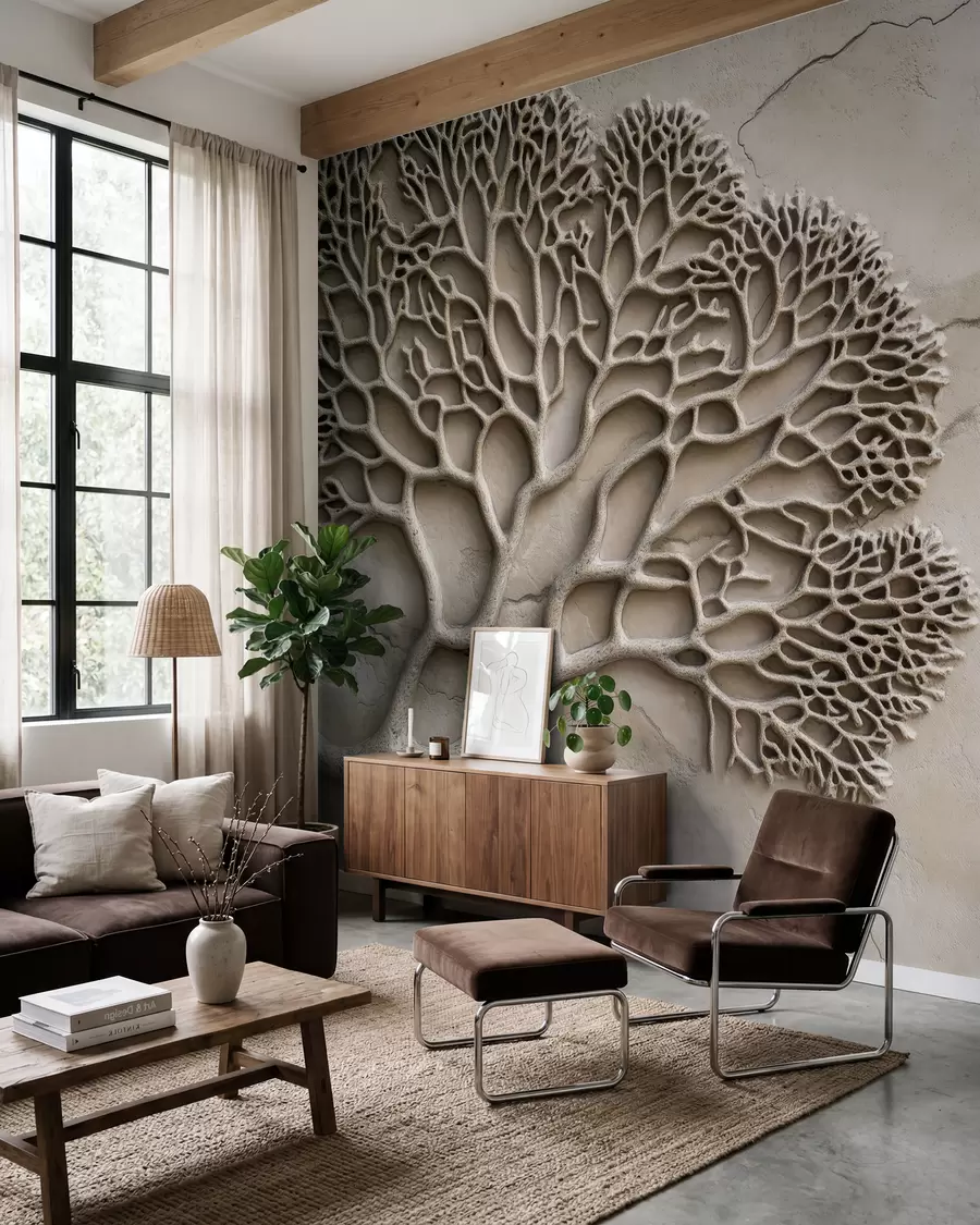murais de parede Papel de parede em estilo de relevo com madeira e fendas w02908