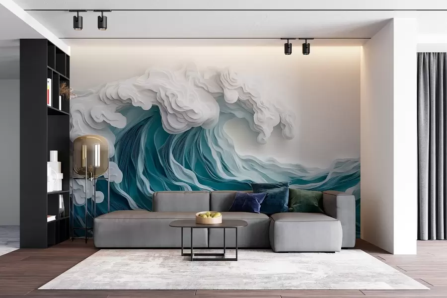 murais de parede Onda do mar espumosa num estilo de corte de papel w08694