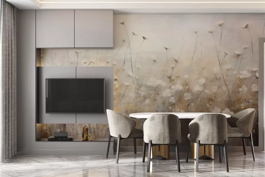 murais de parede Parede de betão com flores em estilo grunge w02972