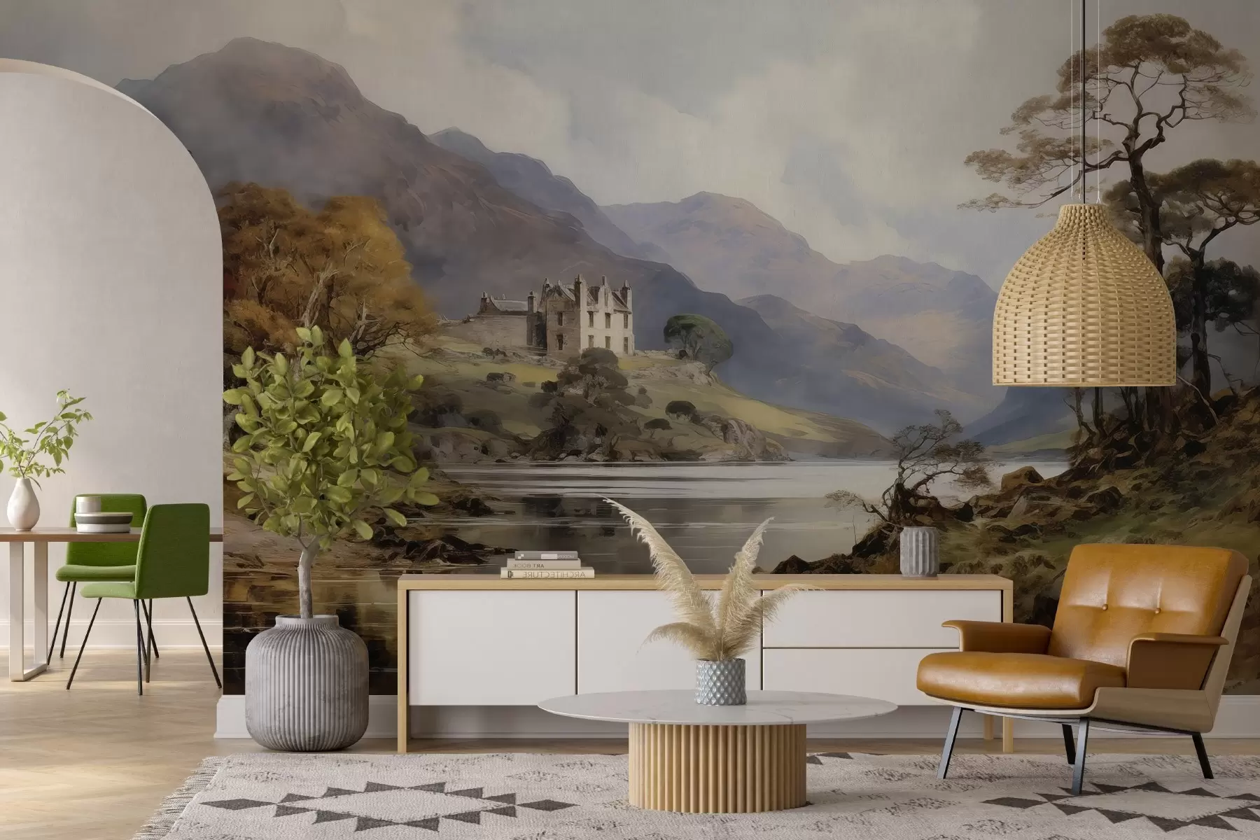 murais de parede Vista de aguarela de montanhas w02975