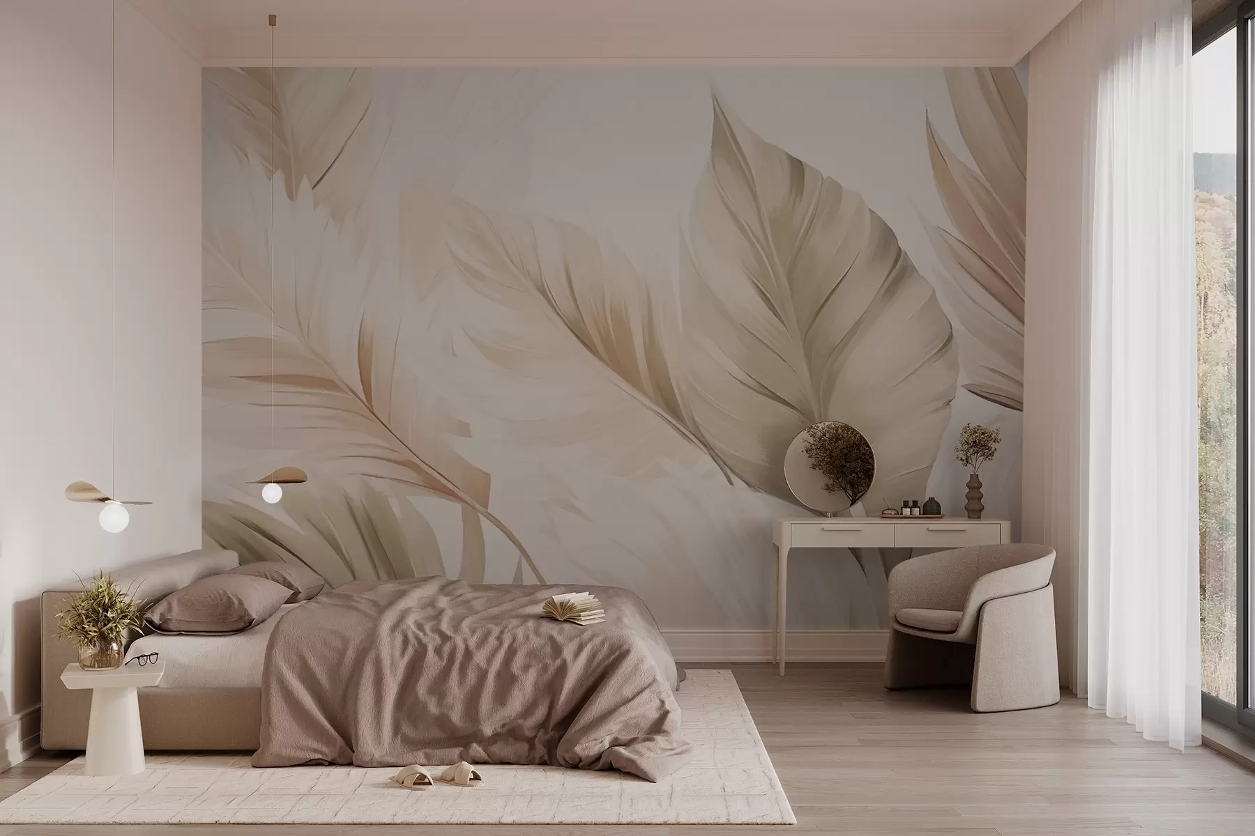 murais de parede Padrão elegante de folhas claras w02901