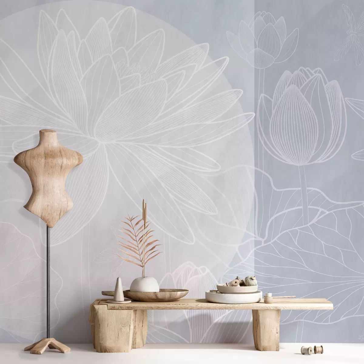 murais de parede Flores de lótus e geometria w03005v3