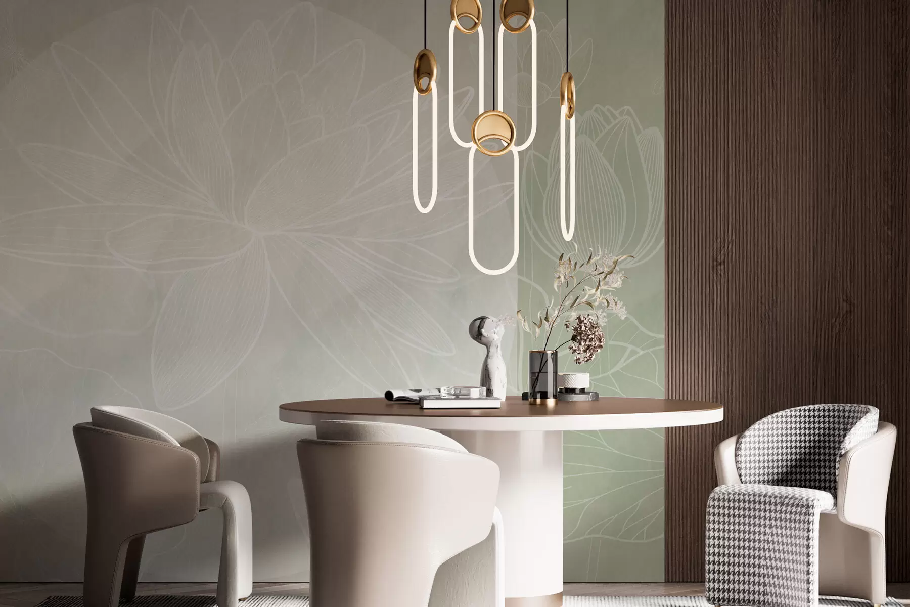 murais de parede Flores de lótus e geometria w03005v4