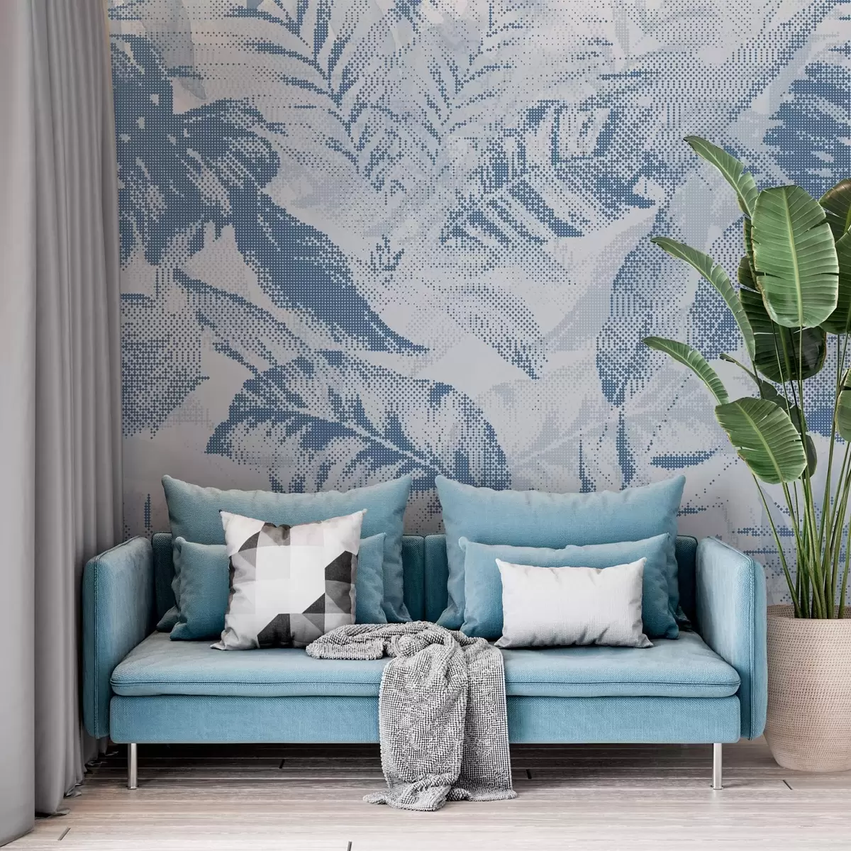 murais de parede Padrão de pixéis com folhas w02993v1