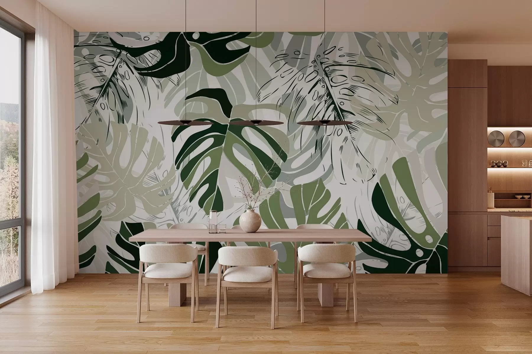 murais de parede Folhas de Monstera em estilo gráfico w02995