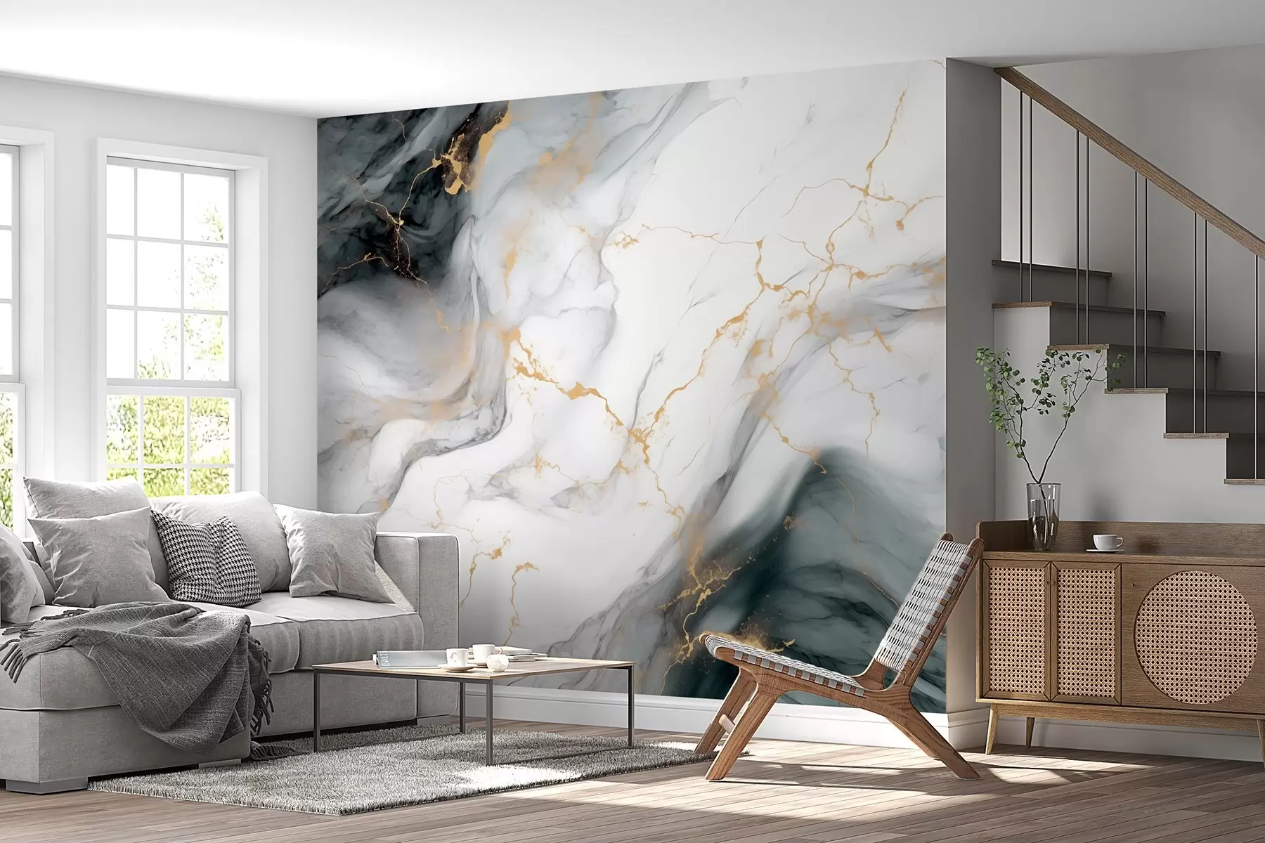 murais de parede Pedra cinzenta com um toque de verde jade w08749