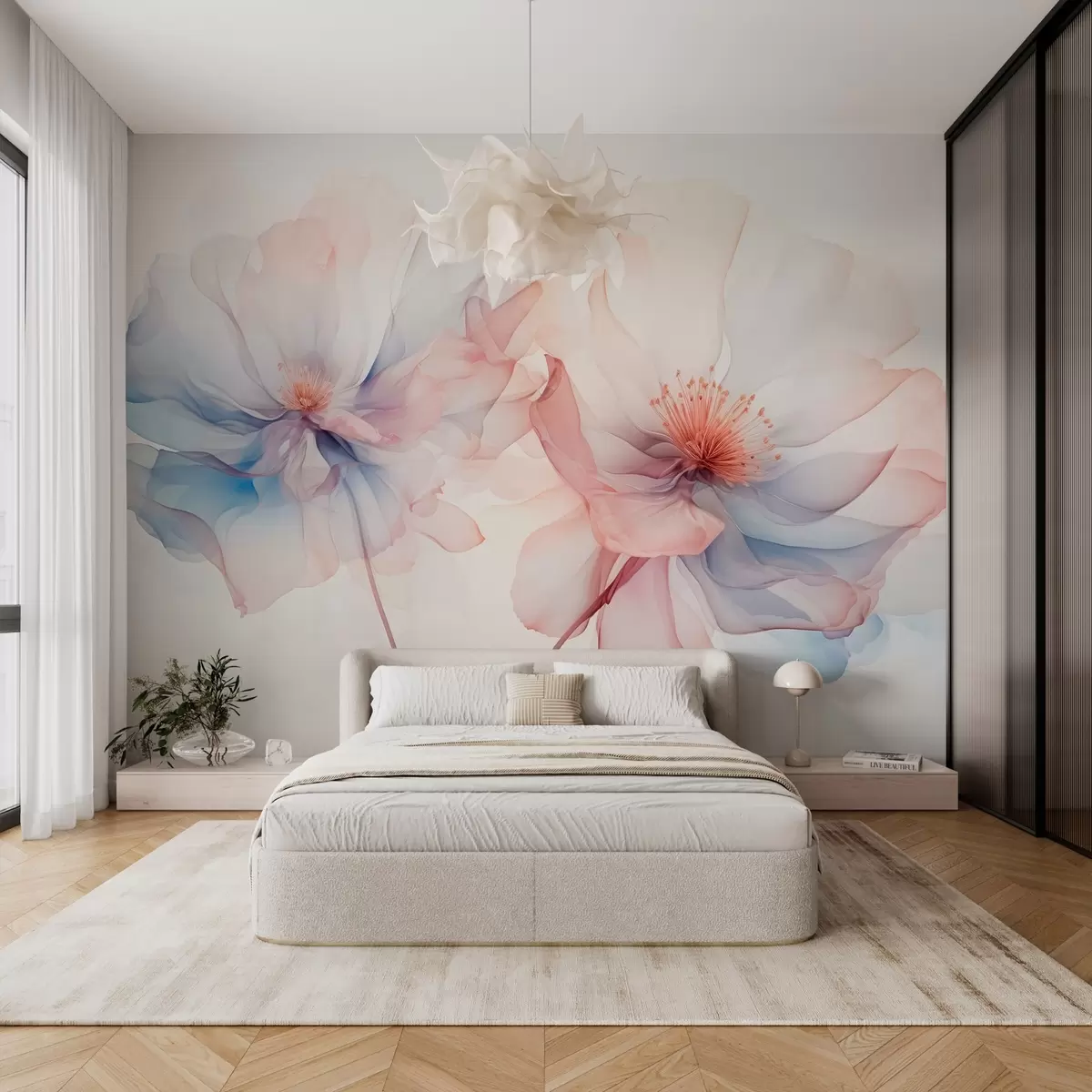 murais de parede Imitação de duas flores em aguarela w03071