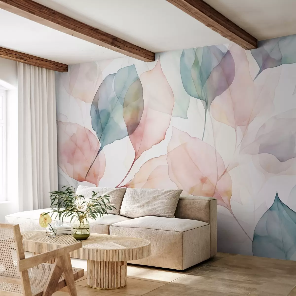 murais de parede Folhas abstractas imitação de aguarela w03072