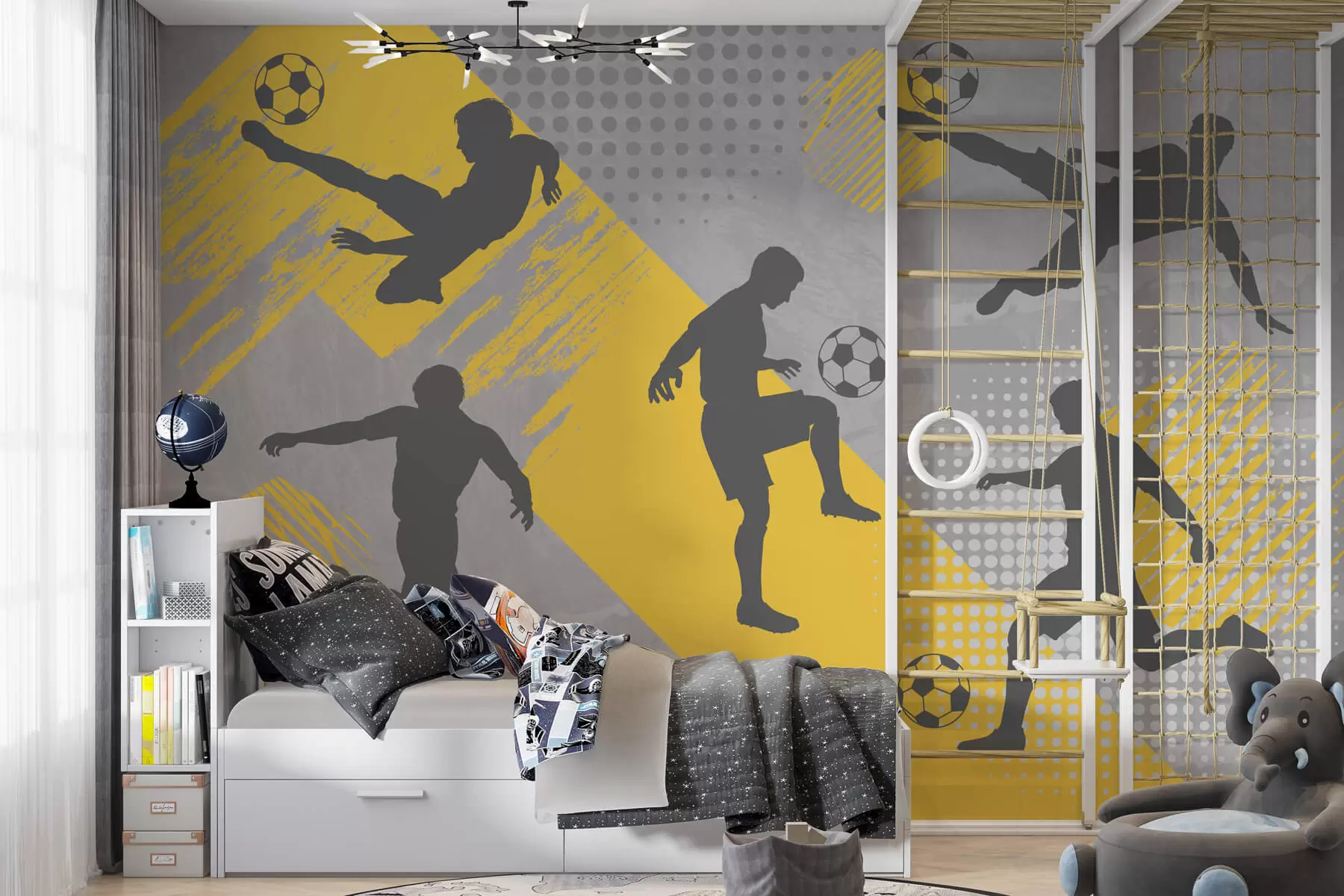 murais de parede Silhuetas de jogadores de futebol sobre um fundo abstrato w03001